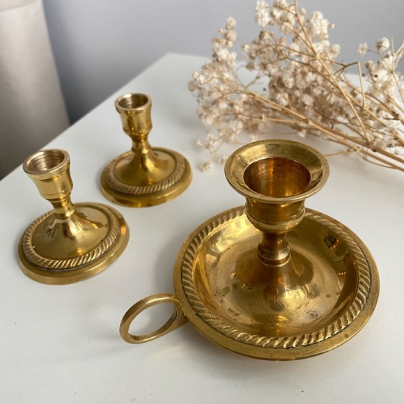 Other - Vintage Antique Gold Brass CandleStick Holders (Set of 3)